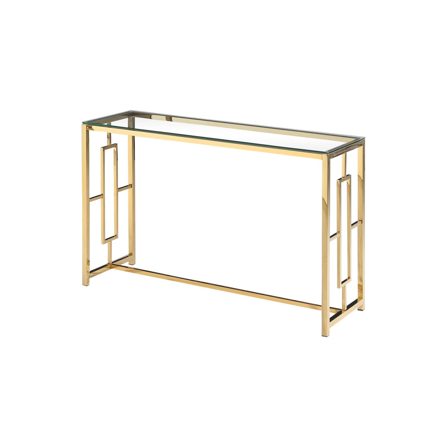 Best Master Stainless Steel And Glass Console Table In Clear/Gold Base